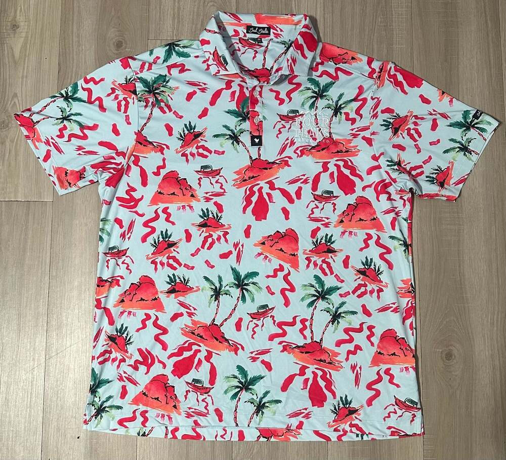 Bad Birdie Four Peaks Brewing Co. Tropical Palm Print Performance Golf Polo